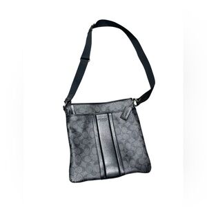 COACH HERRITAGE SIGNATURE ZIP TOP CROSSBODY Black Gray